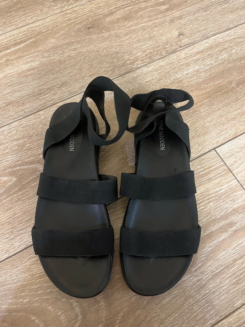 Steve Madden Black Strappy Flat Sandals